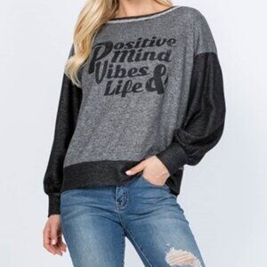 NEW Gilli Gray Black Positive Vibes Graphic Long Sleeve Shirt Size Small